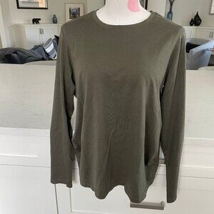 Lands' End Casual Pull On Long Sleeve Crew Neck Cotton Top Olive Green Sz M